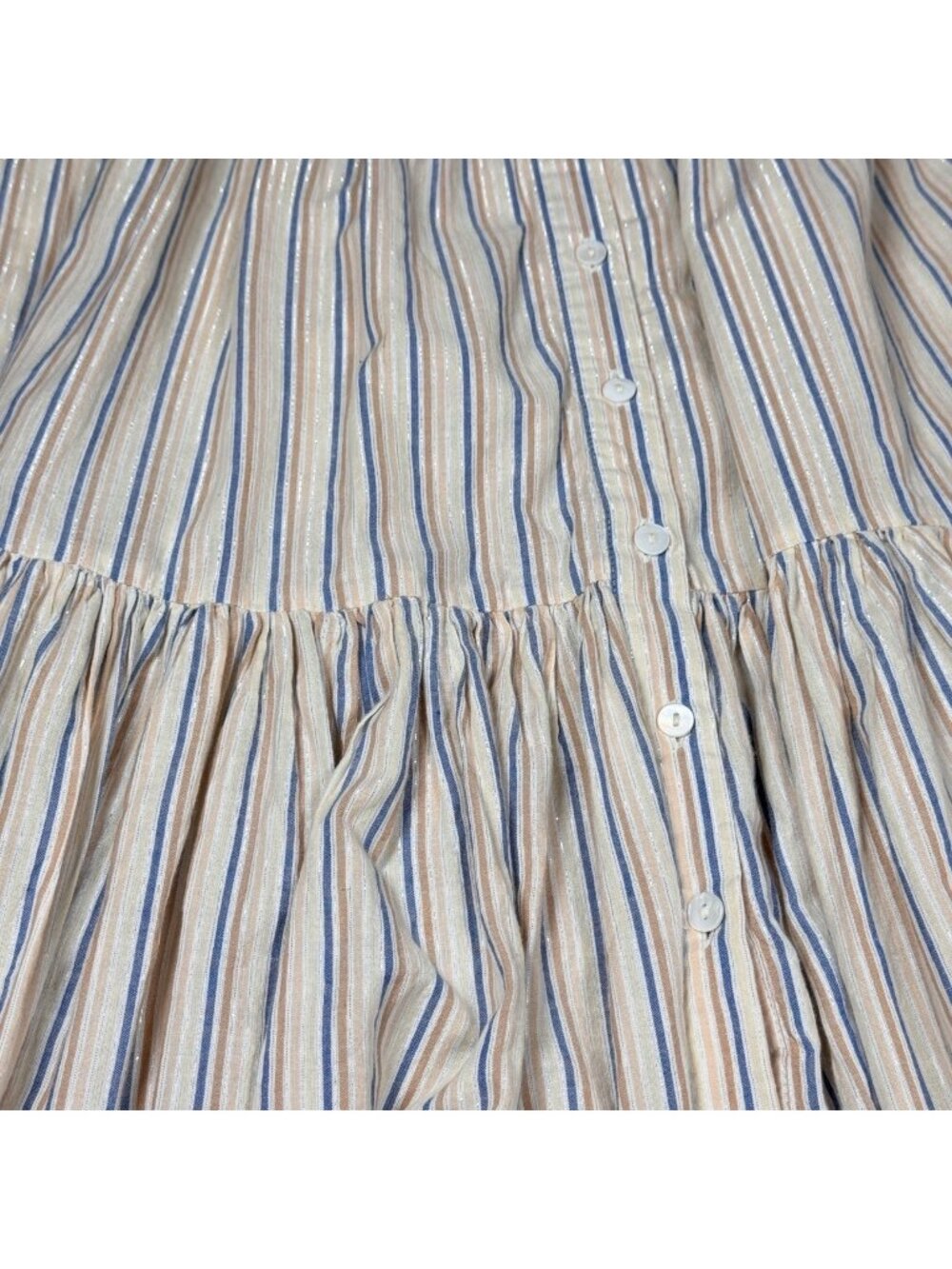 Veronica Beard Striped Cotton Lurex Tiered Maxi Dress Button Front XS Tassels - Picture 8 of 16